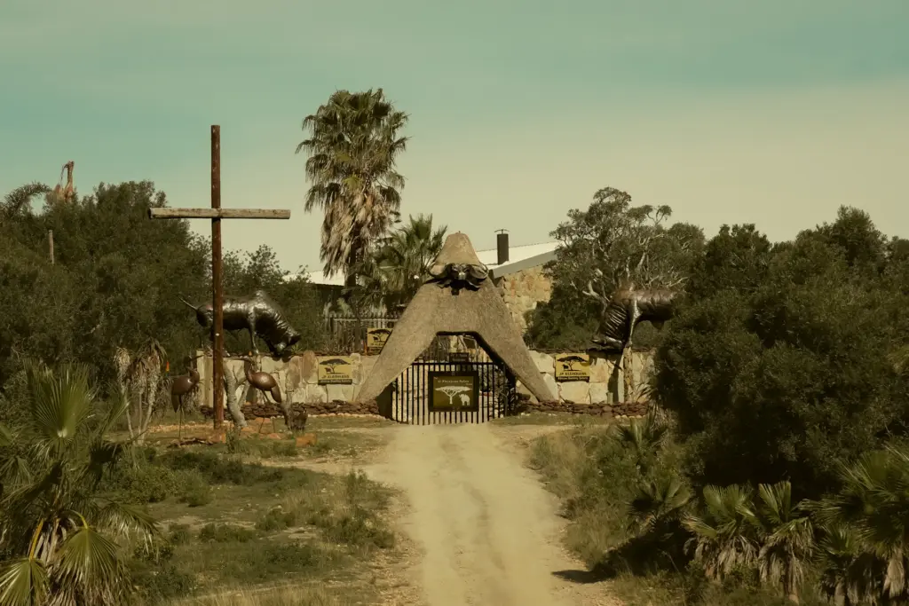 The entrance road to a South African hunting lodge